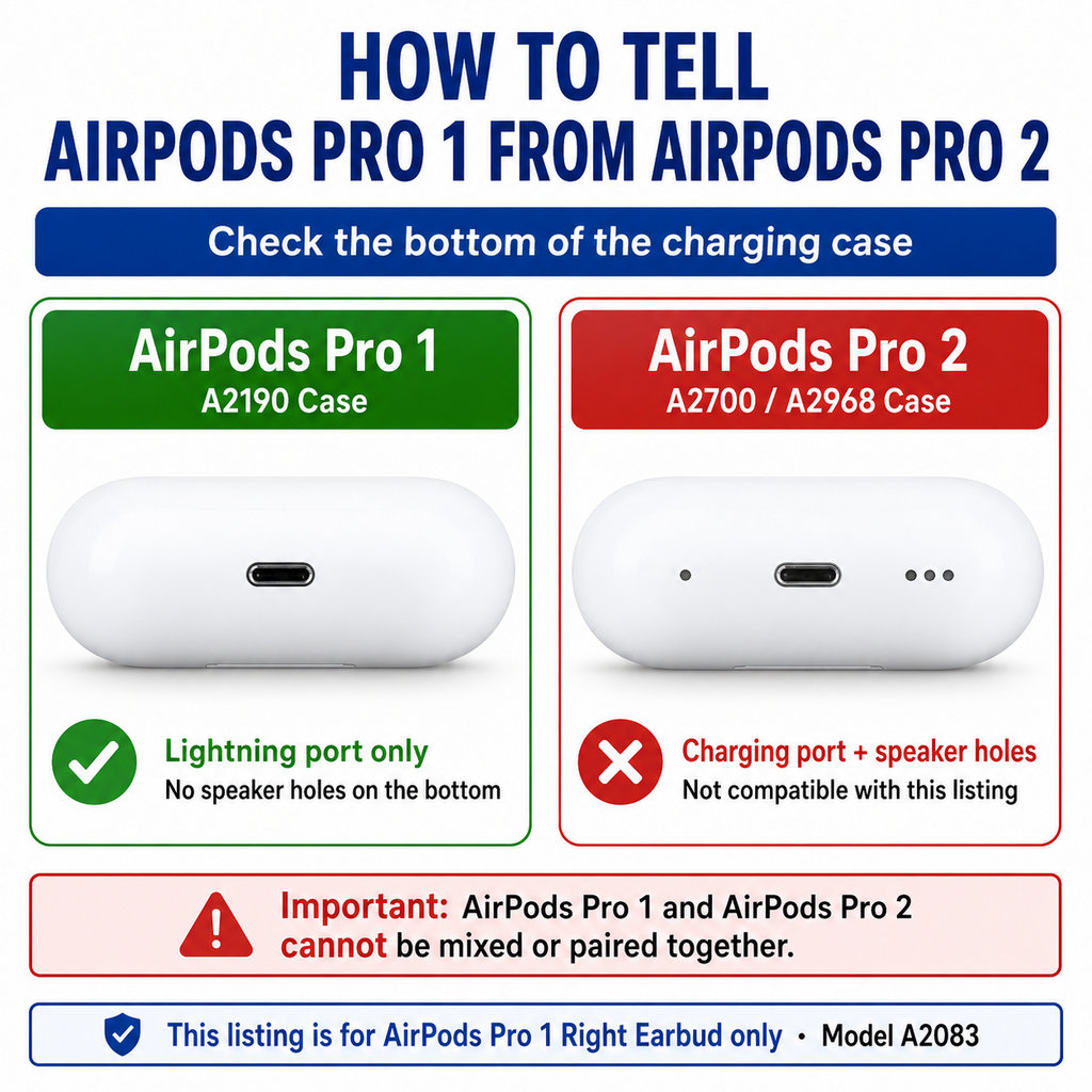 Original Used AirPods Pro 1st Gen A2083 Right Earbud Replacement – Genuine OEM Right Side Only for A2190 Charging Case, Compatible with A2084, 1-Year Warranty