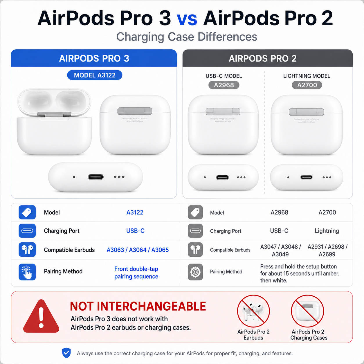 Original Used AirPods Pro 3 A3122 Charging Case Replacement – Genuine OEM Charging Case Only for A3063 A3064 A3065 Earbuds