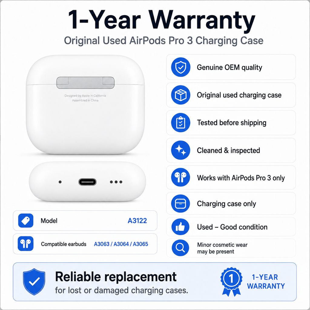 Original Used AirPods Pro 3 A3122 Charging Case Replacement – Genuine OEM Charging Case Only for A3063 A3064 A3065 Earbuds