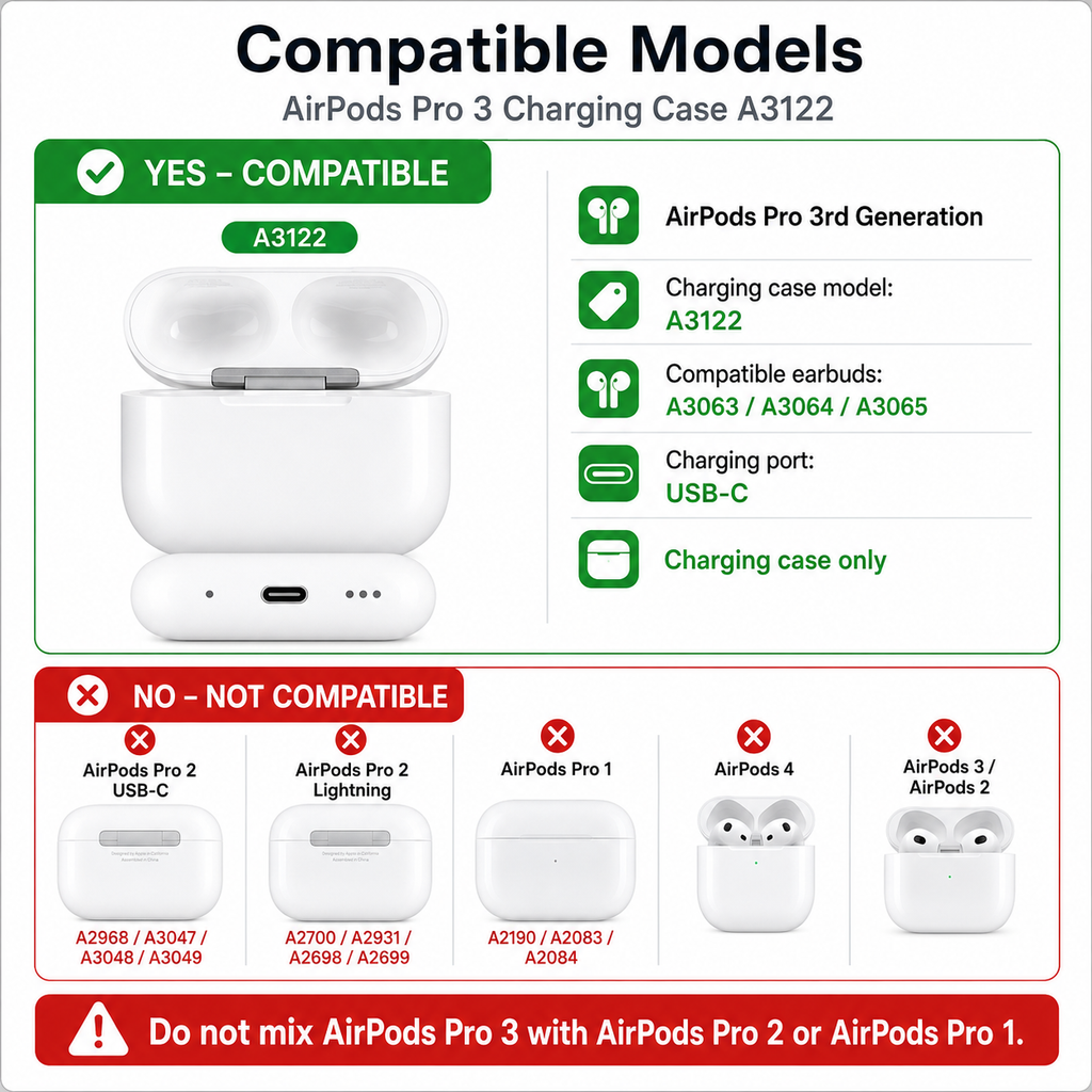 Original Used AirPods Pro 3 A3122 Charging Case Replacement – Genuine OEM Charging Case Only for A3063 A3064 A3065 Earbuds