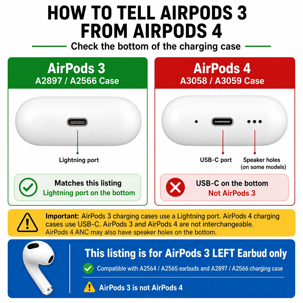 Original Used AirPods 3 Left Earbud Replacement – Genuine OEM A2564 Left Side Only for A2897 A2566 Charging Case, 1-Year Warranty