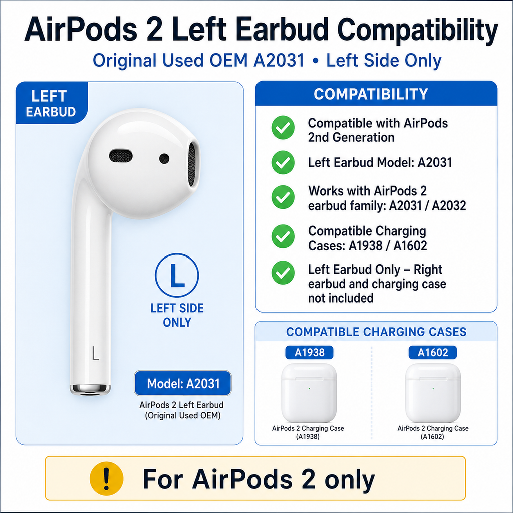 AirPods 2 Left Earbud Replacement – Genuine OEM A2031 | 1-Year Warranty