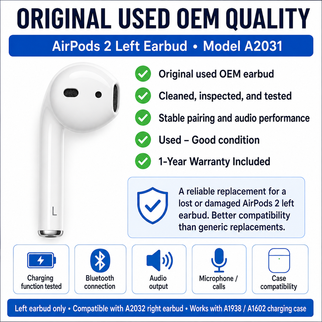 AirPods 2 Left Earbud Replacement – Genuine OEM A2031 | 1-Year Warranty