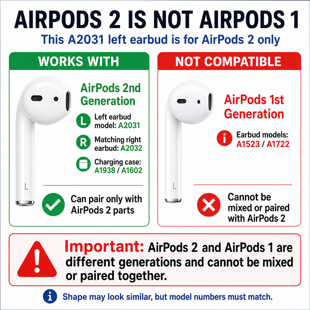 AirPods 2 Left Earbud Replacement – Genuine OEM A2031 | 1-Year Warranty